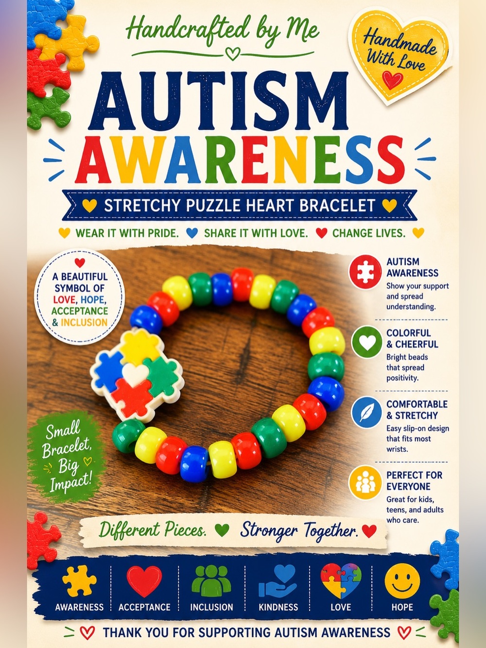 Autism Puzzle Heart Bracelet #4